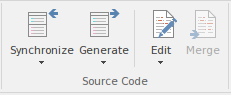 Part of the Code ribbon in Sparx Systems Enterprise Architect. Part of the Code ribbon in Sparx Systems Enterprise Architect.