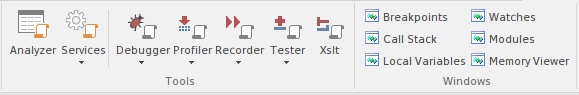 Part of the Execute ribbon in Sparx Systems Enterprise Architect. Part of the Execute ribbon in Sparx Systems Enterprise Architect.