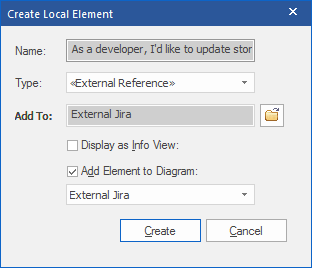 Create Local Element dialog Create Local Element dialog