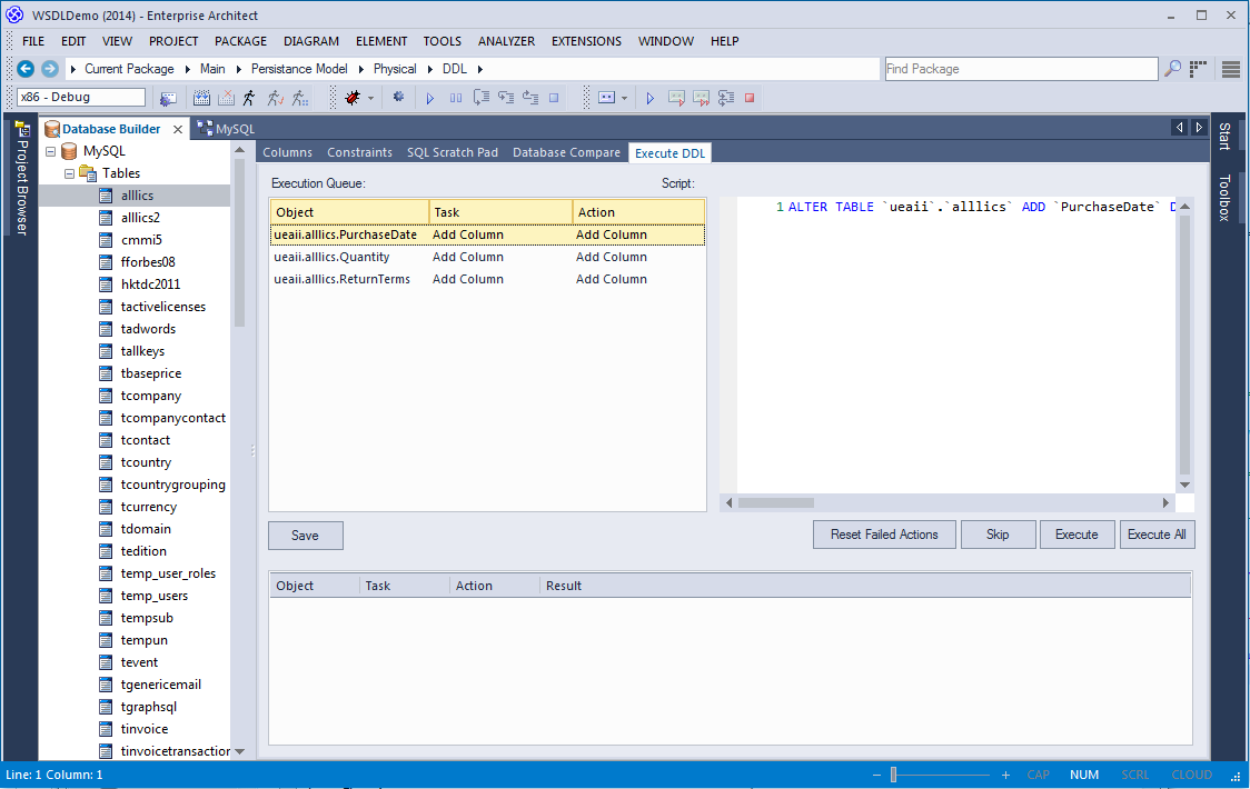 Database Compare Execute DDL